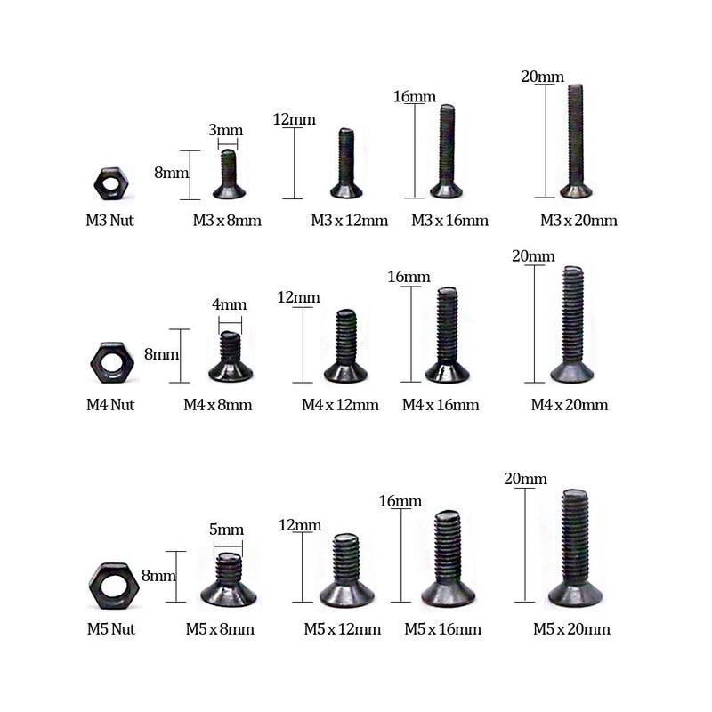 Hilitchi 460-Pcs M3 M4 M5 Hex Socket Flat Head Countersunk Bolts Screw Nut Assortment Kit - 10.9 Grade Alloy Steel - Image 2