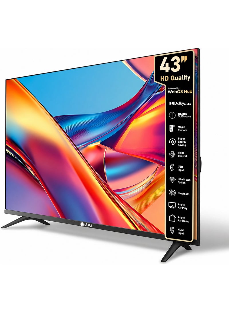 اس بي جي تلفزيون SPJ الذكي عالي الدقة بالكامل مقاس 43 بوصة مع نظام webOS Hub، وتقنية Dolby Atmos، وApple AirPlay، وApple Home، وجهاز التحكم عن بعد السحري، وخدمات Netflix  وTwitch، باللون الأسود - Image 1