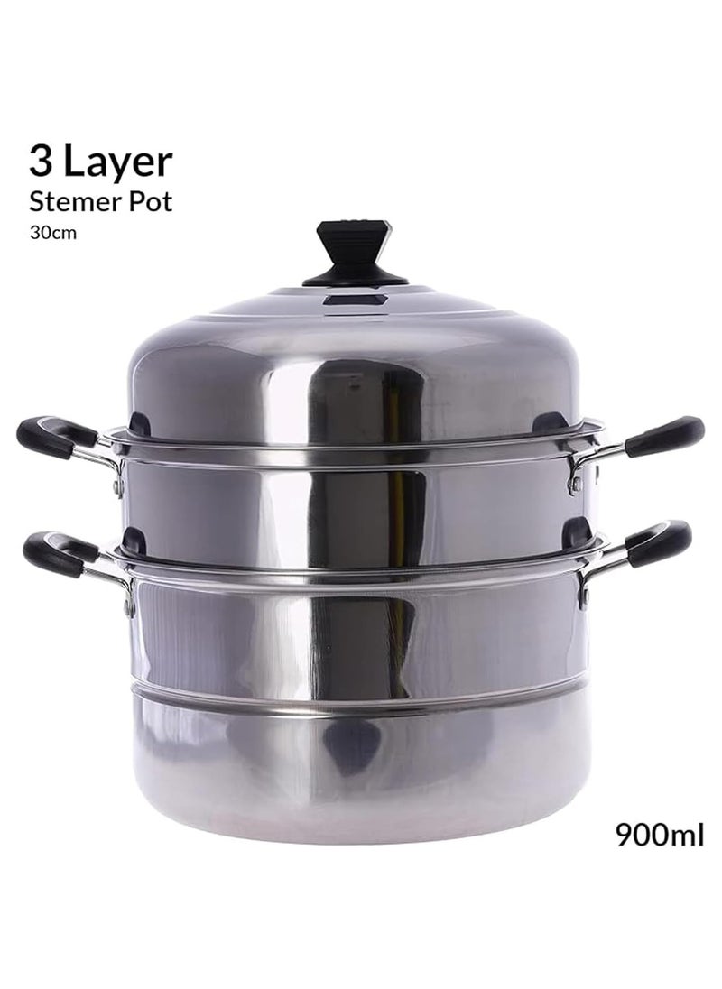 3-Layer Stainless Steel Steamer Pot 30cm,900ml Includes Cooking Pot, Steamer Set for All Cooking Surfaces - pzsku/Z1BD0A22BDAD89DC592C4Z/45/_/1726651691/36429fdc-7826-4bae-a5d1-d3da895f6778