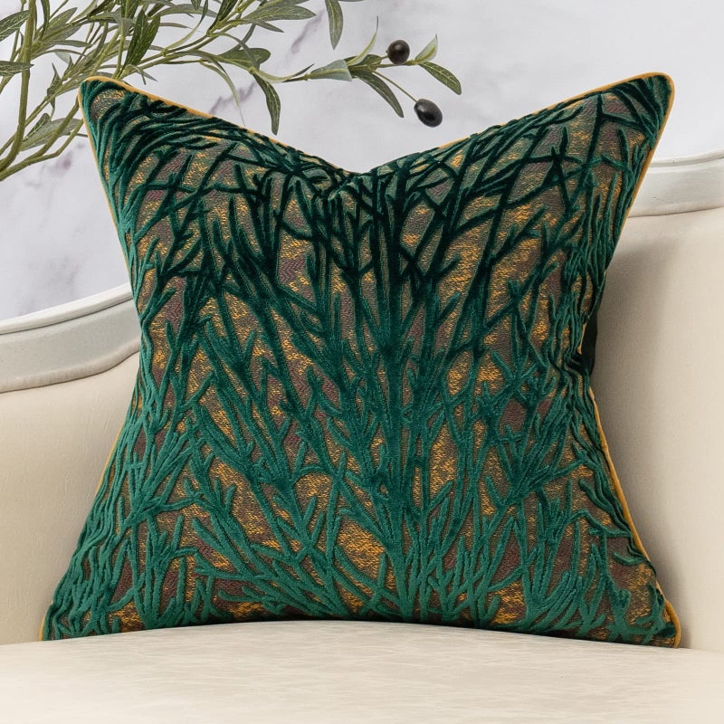 Yangest Green Twigs Throw Pillow Cover Branches Velvet Cushion Case Neutral Pillowcase for Sofa Couch Bedroom Living Room Home Decor,18x18 Inch - Image 1