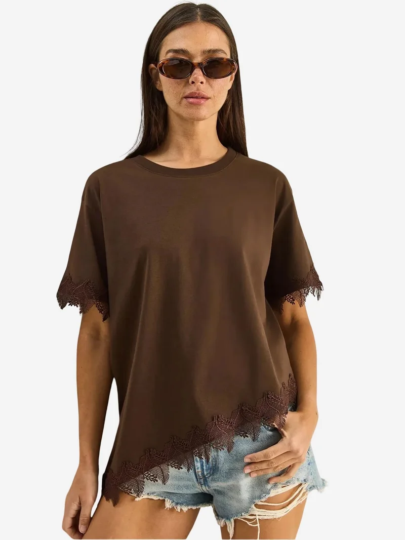 بيانكو لوتشي LUCCI Oversized Crew Neck Cotton T-Shirt