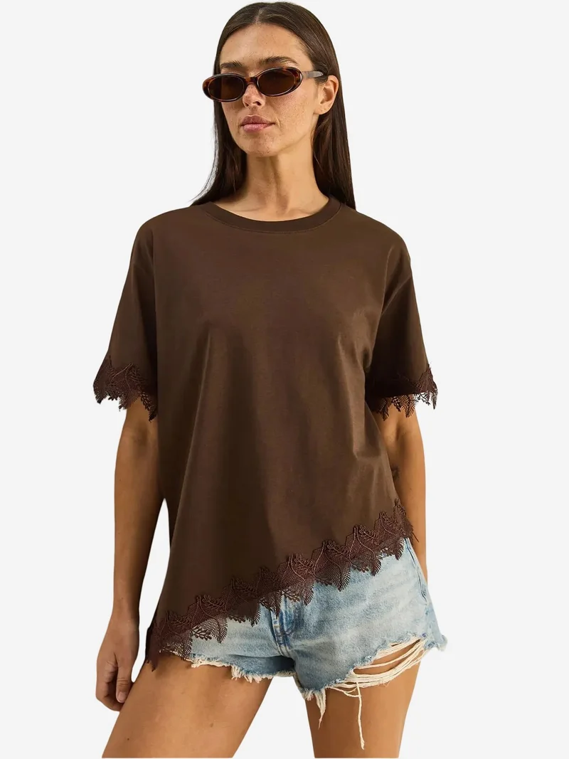 بيانكو لوتشي LUCCI Oversized Crew Neck Cotton T-Shirt