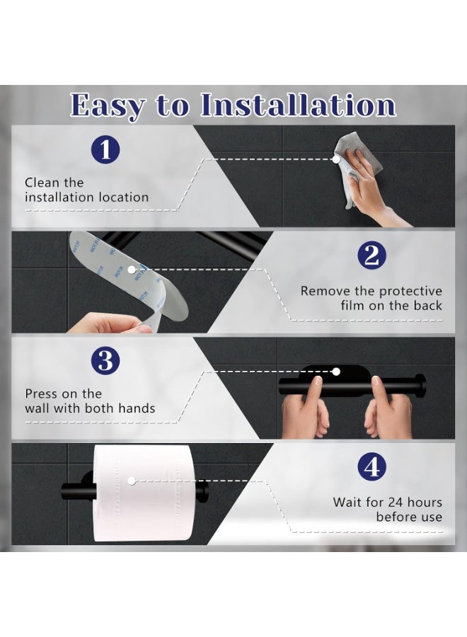 Hugifts Bathroom Toilet Paper Holder, Premium Stainless Steel Rustproof Wall Mounted Toilet Roll Holder Self Adhesive Command Strip Toilet Paper Roll Holder for Bathroom, Kitchen, Washroom, No Drilling (Black) - Image 5
