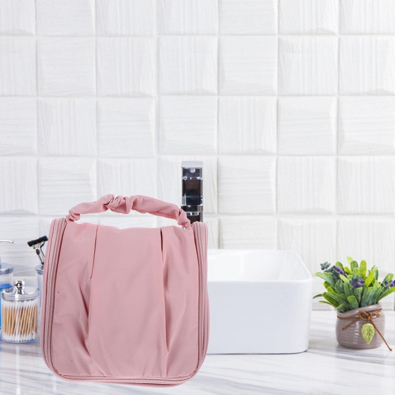 Large Waterproof Cosmetic Bag with Handle Pink Travel Toiletry Organizer Dry Wet Separation Pouch - Image 5