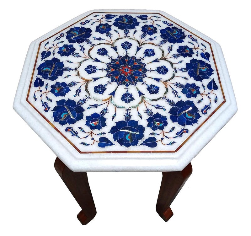 Generic Qadri Handicrafts Octagonal Marble Table Top White 12 x 12 Inch Console Table Living Room  - Image 1
