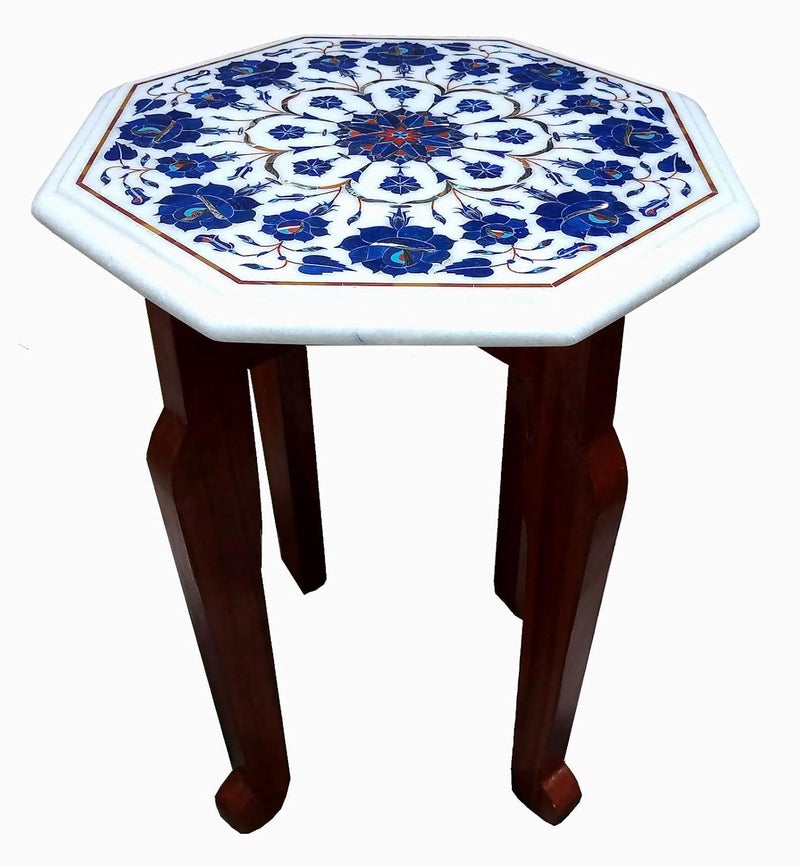 Generic Qadri Handicrafts Octagonal Marble Table Top White 12 x 12 Inch Console Table Living Room  - Image 2