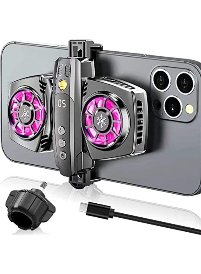 مبرد هاتف شبه موصل، غلاف تبريد الهاتف مع عرض و تعديل درجة الحرارة، مبرد للهاتف المحمول مزود بشريحتين تبريد، حامل للبث المباشر للألعاب صامت (أسود) - Image 1