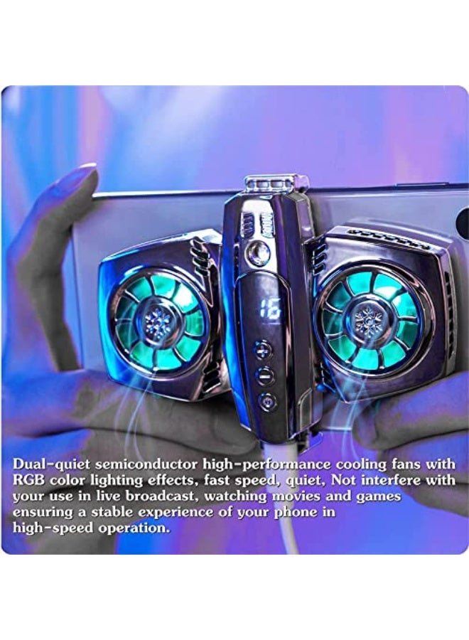 مبرد هاتف شبه موصل، غلاف تبريد الهاتف مع عرض و تعديل درجة الحرارة، مبرد للهاتف المحمول مزود بشريحتين تبريد، حامل للبث المباشر للألعاب صامت (أسود) - Image 4