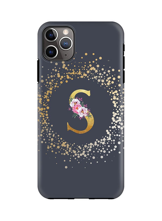 Stylizedd Monogram Tough Cover for Apple iPhone 11 Pro Max Case Custom Initials Letter Floral Pattern Tough Pro Dual Layer hybrid PC inner TPU protection Alphabet- S (Grey) - Image 1
