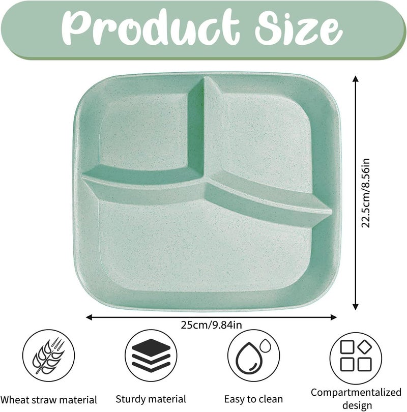 yomith Wheat Plastic Plates Set 3Compartment Divided Portion Control Dinner Plate BPA Free Reusable Microwave and Dishwasher Safe Tableware Plate for Adults Children Multicolor Pack of 8 - Image 3