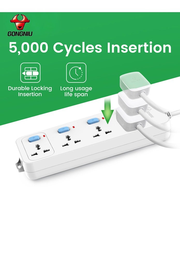 غونغنيو سلك تمديد كهربائي عالمي – مشترك كهربائي 4 منافذ، كابل تمديد مع محول مقابس عالمي، لوح تمديد طاقة، واقي من زيادة التيار، تصميم جداري - Image 1