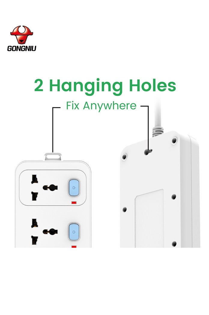 غونغنيو سلك تمديد كهربائي عالمي – مشترك كهربائي 4 منافذ، كابل تمديد مع محول مقابس عالمي، لوح تمديد طاقة، واقي من زيادة التيار، تصميم جداري - Image 4