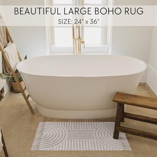 KIBAGA Beautiful Boho Rug with Tassels for Your Bathroom - Soft 2 x 3 ft. Cotton Rug Fits Perfectly Into Your Bath - Washable, Non-Slip Mat Ideal to Enhance Any Modern Home Decor, 24 x 36 inch - Image 2