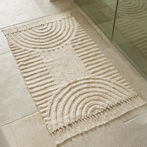 KIBAGA Beautiful Boho Rug with Tassels for Your Bathroom - Soft 2 x 3 ft. Cotton Rug Fits Perfectly Into Your Bath - Washable, Non-Slip Mat Ideal to Enhance Any Modern Home Decor, 24 x 36 inch - Image 1