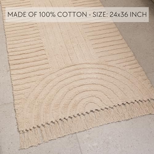 KIBAGA Beautiful Boho Rug with Tassels for Your Bathroom - Soft 2 x 3 ft. Cotton Rug Fits Perfectly Into Your Bath - Washable, Non-Slip Mat Ideal to Enhance Any Modern Home Decor, 24 x 36 inch - Image 4