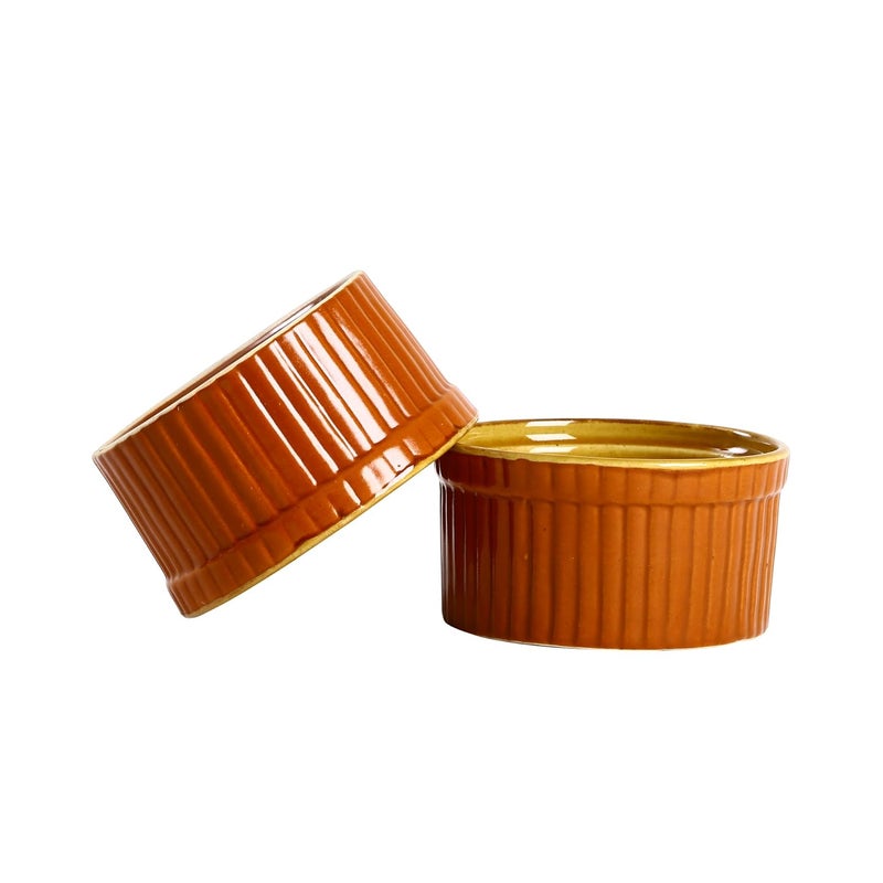 Caffeine Ceramic Handmade Matte Brown Yellow Ramekins bowl Set of 6 150 ml - Image 2