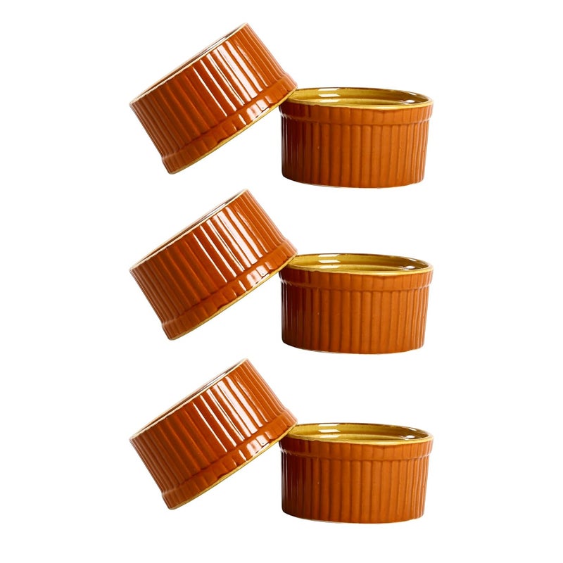 Caffeine Ceramic Handmade Matte Brown Yellow Ramekins bowl Set of 6 150 ml - Image 1