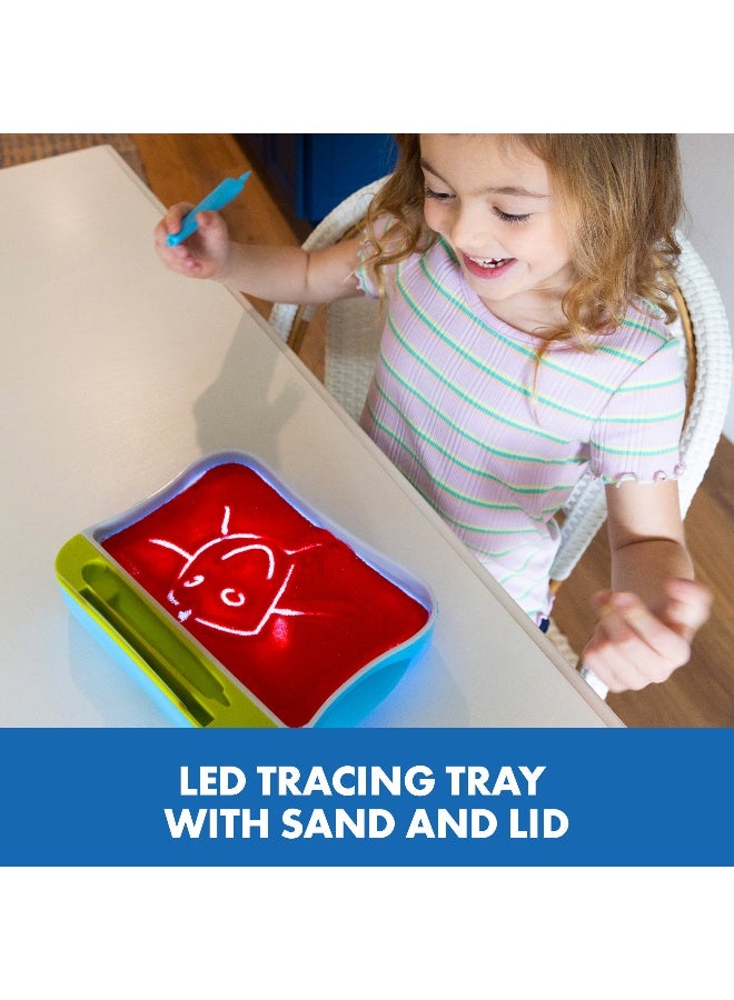 ليرننج ريسورسز مركز تتبع مضيء من Learning Resources، صينية كتابة حسية مع رمل لعب أحمر، وبطاقات، وقلم، لعبة تنمية المهارات الحركية الدقيقة ومرحلة ما قبل الكتابة للأطفال من سن 3 سنوات فما فوق - Image 2