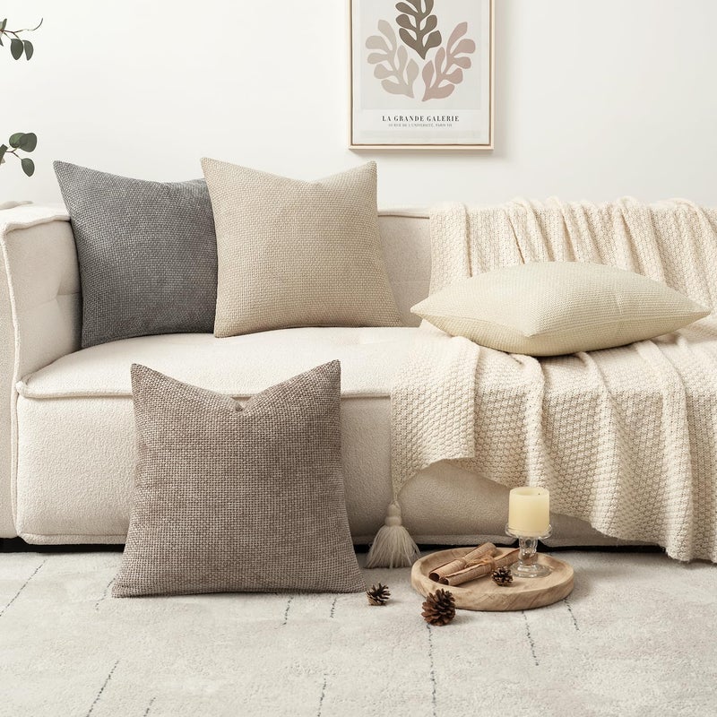 MIULEE Pack of 4 Couch Throw Pillow Covers 18x18 Inch Neutral Beige/Brown Soft Decorative Chenille Pillow Covers Farmhouse Accent Cushion Covers for Boho Spring Home Decor Sofa Bedroom Living Room - Image 5