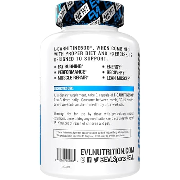 Evlution EVL L-Carnitine Supplement for Weight Loss Support - L carnitine 500mg Diet Pills for Weight Loss Lean Muscle Growth and Fat Burning Support with Stimulant Free L Tartrate - 120 Servings - Image 3