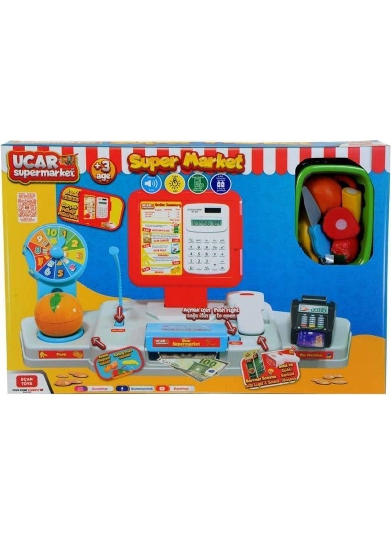 Uçar Oyuncak - Flying Toy Cash Register with Barcode Scanner, Weighing Scale, Pos Machine, Calculator, Cutting Fruits, Super Ma - Image 1