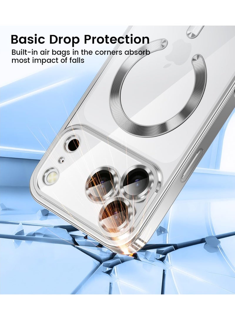 ICARLUS Slim Thin for iPhone 17 Pro Max Case Clear Compatible with MagSafe Built-in Camera Lens Protector Shockproof Protective Phone Case Soft Electroplated Magnetic Cover White - Image 2