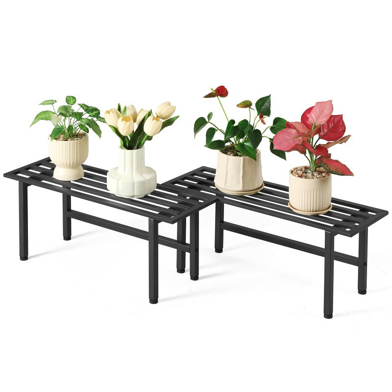 Dipion 2 Pack Metal Plant Stand Outdoor Plant Shelf Indoor,1 Tier Heavy Duty Plant Stands for Multiple Plants,26" L x 10.12" H x 8.75" W,Black - Image 1