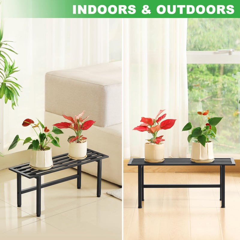 Dipion 2 Pack Metal Plant Stand Outdoor Plant Shelf Indoor,1 Tier Heavy Duty Plant Stands for Multiple Plants,26" L x 10.12" H x 8.75" W,Black - Image 4