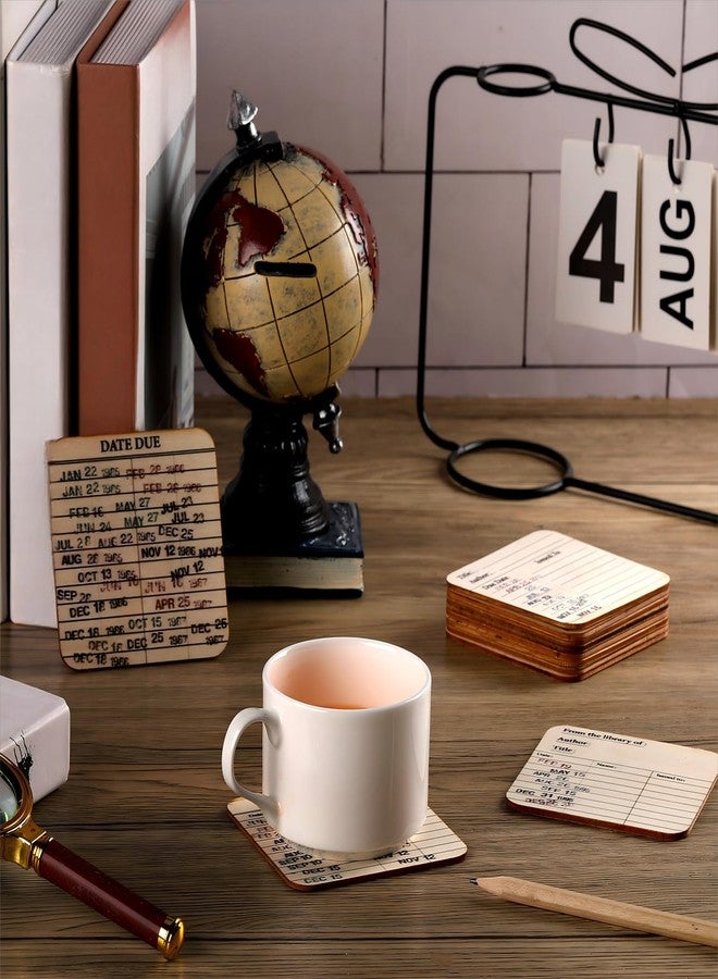 Newtay 12 Pcs Library Card Coasters Book Club Gifts, Library Due Date Card Coasters Vintage Book Lover Librarian Gifts for Women Men Office Classroom Graduation Back to School Christmas Table Decorations - Image 2