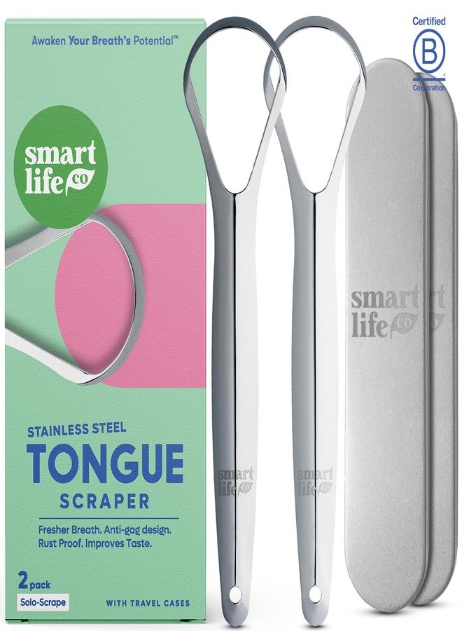 SMARTLIFECO Tongue Scraper For Adults & Kids - 2 Pack Stainless Steel Tongue Scraper Travel Metal Case | Mouth Cleaner For Bad Breath Treatment | Best Disposable No Plastic Scrubber | Oral Care Hygiene Essentials - Image 1