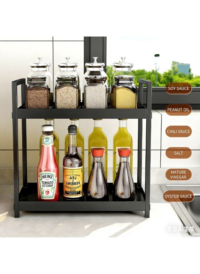 كونترتوب التوابل رف تخزين الرف ، 2-طبقة عمودي كبير التوابل تخزين الرف مع تصميم الدرابزين ، ومناسبة لخزائن المطبخ ، الحمام ، غرفة المعيشة ، غرفة التخزين ، أسود - Image 2