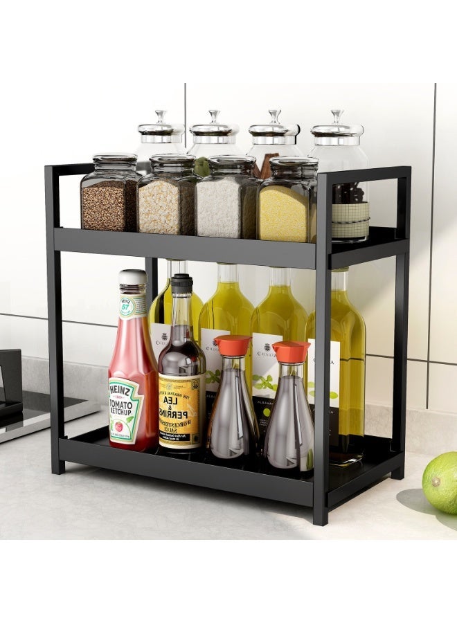 كونترتوب التوابل رف تخزين الرف ، 2-طبقة عمودي كبير التوابل تخزين الرف مع تصميم الدرابزين ، ومناسبة لخزائن المطبخ ، الحمام ، غرفة المعيشة ، غرفة التخزين ، أسود - Image 3