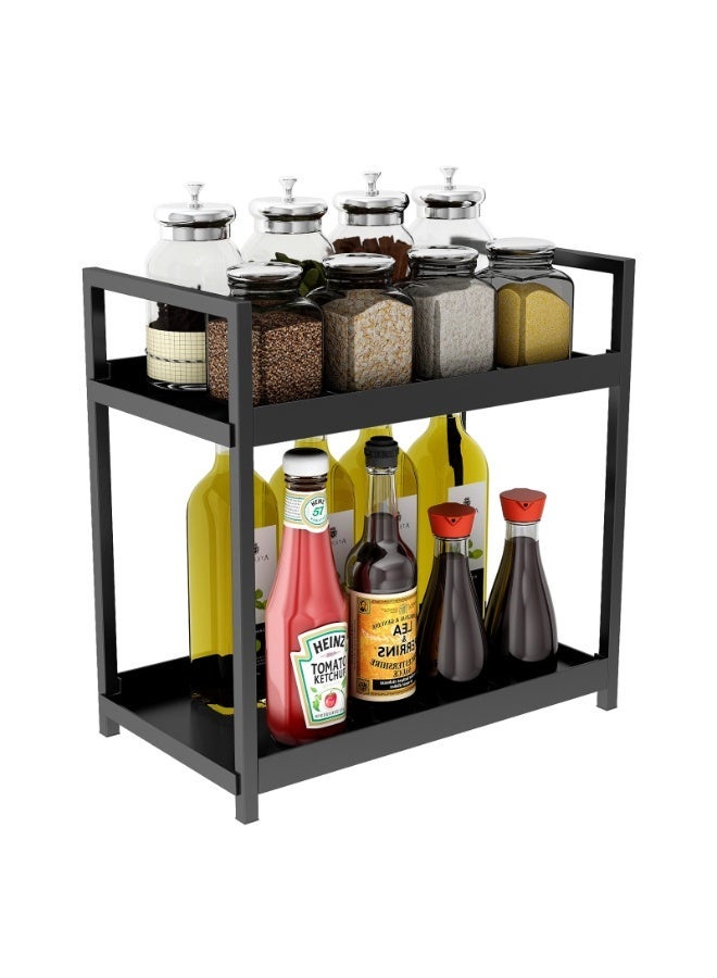 كونترتوب التوابل رف تخزين الرف ، 2-طبقة عمودي كبير التوابل تخزين الرف مع تصميم الدرابزين ، ومناسبة لخزائن المطبخ ، الحمام ، غرفة المعيشة ، غرفة التخزين ، أسود - Image 1