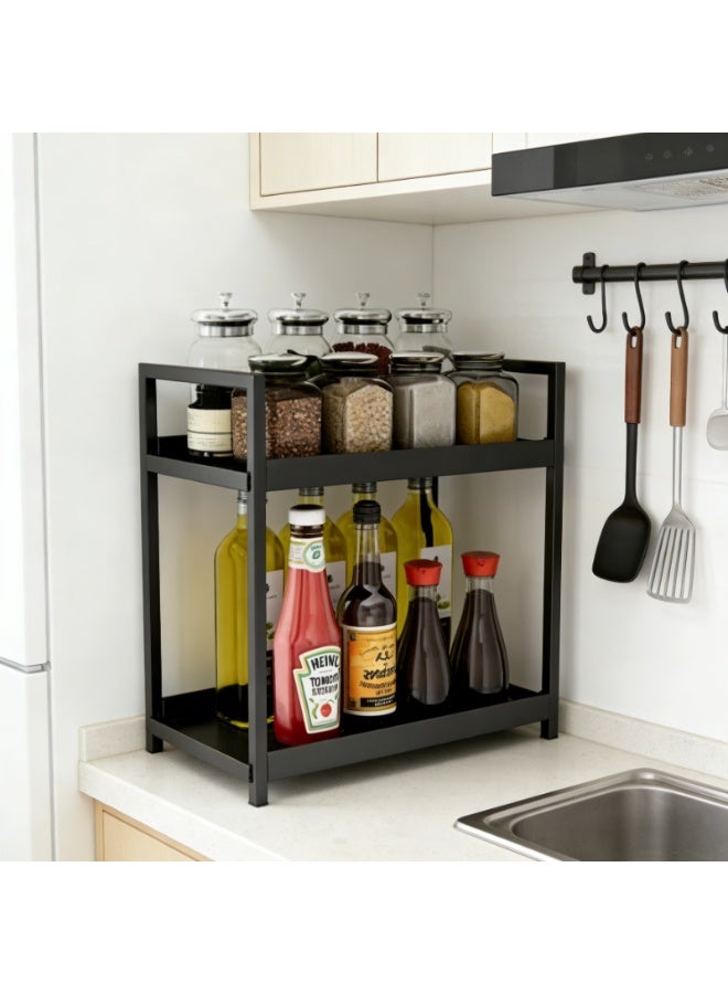 كونترتوب التوابل رف تخزين الرف ، 2-طبقة عمودي كبير التوابل تخزين الرف مع تصميم الدرابزين ، ومناسبة لخزائن المطبخ ، الحمام ، غرفة المعيشة ، غرفة التخزين ، أسود - Image 4