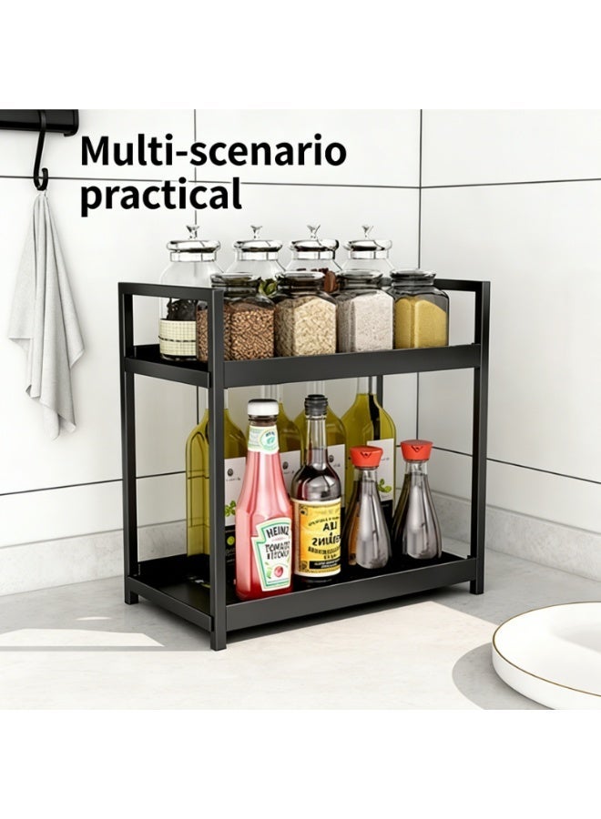 كونترتوب التوابل رف تخزين الرف ، 2-طبقة عمودي كبير التوابل تخزين الرف مع تصميم الدرابزين ، ومناسبة لخزائن المطبخ ، الحمام ، غرفة المعيشة ، غرفة التخزين ، أسود - Image 5
