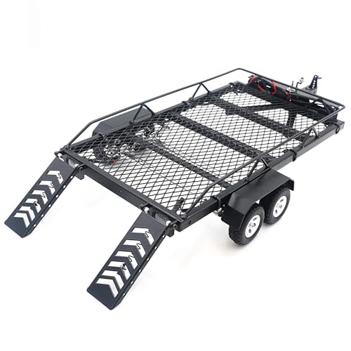 HOPLEX 118 124 RC Trailer Metal DualAxle Flatbed RC Trailer with LED Taillight Hook Hitch for TRX4M Axial SCX24 FMS FCX24 118 124 RC Crawler Upgrade - Image 1