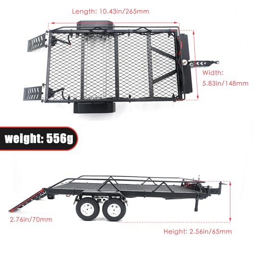 HOPLEX 118 124 RC Trailer Metal DualAxle Flatbed RC Trailer with LED Taillight Hook Hitch for TRX4M Axial SCX24 FMS FCX24 118 124 RC Crawler Upgrade - Image 5