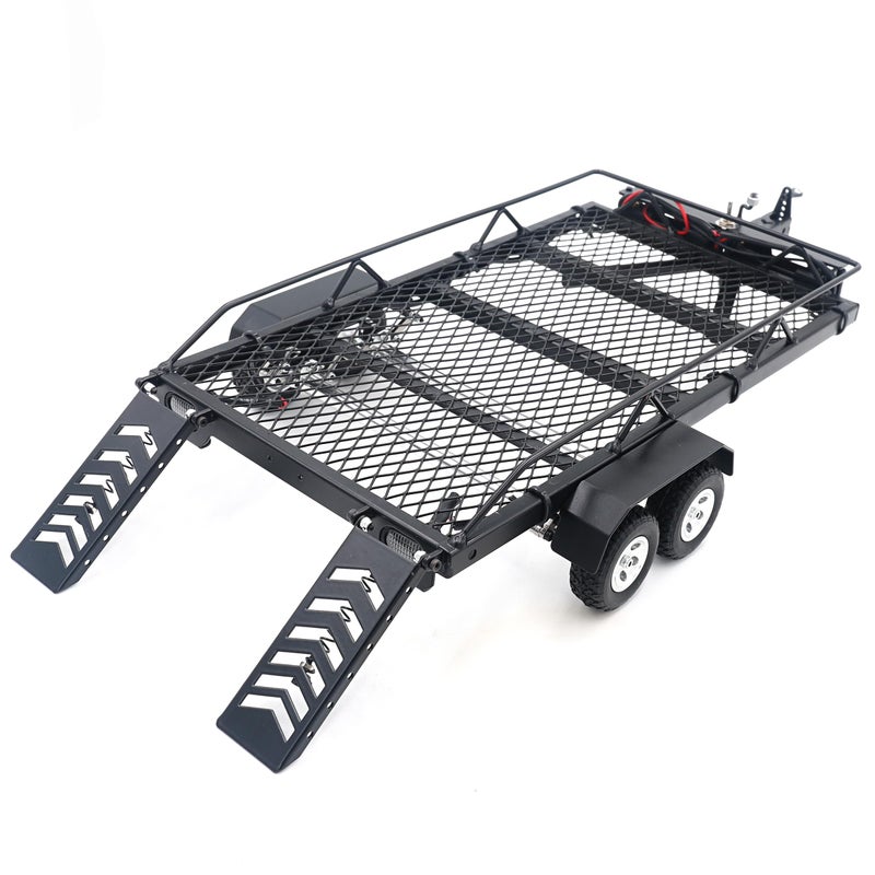 HOPLEX 118 124 RC Trailer Metal DualAxle Flatbed RC Trailer with LED Taillight Hook Hitch for TRX4M Axial SCX24 FMS FCX24 118 124 RC Crawler Upgrade - Image 3