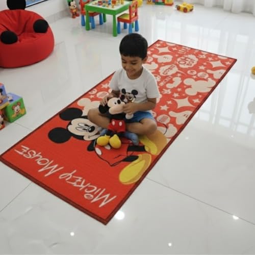 Athom Trendz Athom Living Mickey Mouse (Red) Runner Carpet, 2x4.5 ft, Anti-Skid Backing, Perfect for Kids Bedroom and Playroom - Image 3