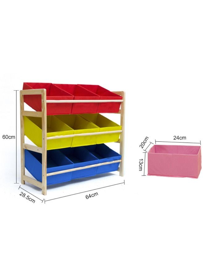 Child's Toy Box 3 Tier 6 Non-woven Fabric Boxes Children Toys Wooden Shelf Storage Rack Organizer, Children Storage Unit Shelf Rack, Fabric Boxes Pine Wood Organising Stand - Image 4