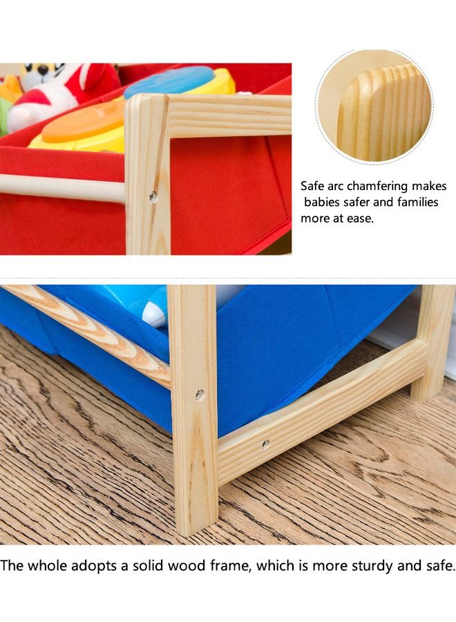 Child's Toy Box 3 Tier 6 Non-woven Fabric Boxes Children Toys Wooden Shelf Storage Rack Organizer, Children Storage Unit Shelf Rack, Fabric Boxes Pine Wood Organising Stand - Image 3