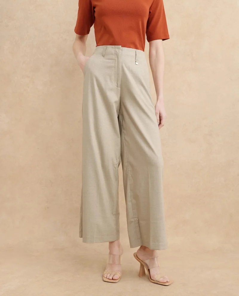 Rareism Rareism Women Katy Beige Hook Closure Straight Fit Ankle Length Plain Trouser