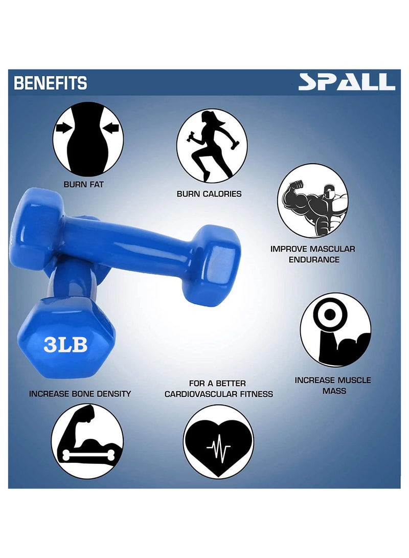 Spall Vinyl Dumbbells Weights For Unisex 3LB Each Ideal For Home Workout Yoga Pilates Gym Exercise Non Slip Easy To HOld Scratch Resistant Best For Home Exercise - Image 2