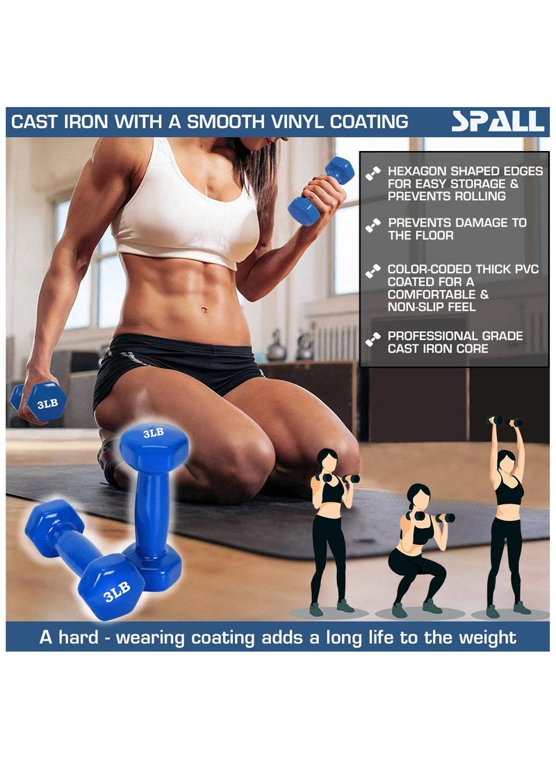 Spall Vinyl Dumbbells Weights For Unisex 3LB Each Ideal For Home Workout Yoga Pilates Gym Exercise Non Slip Easy To HOld Scratch Resistant Best For Home Exercise - Image 3
