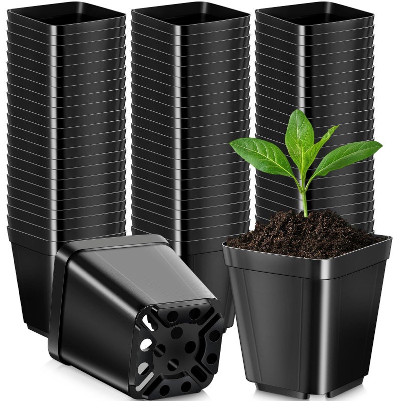 Nuanchu 500 Pack 2 Inch Square Nursery Pots, Small Plastic Seedling Pots with Drainage Holes, Mini Planting Planters for Garden Outdoor Indoor Flower Succulent Vegetable Starting Seedlings, Black - Image 1