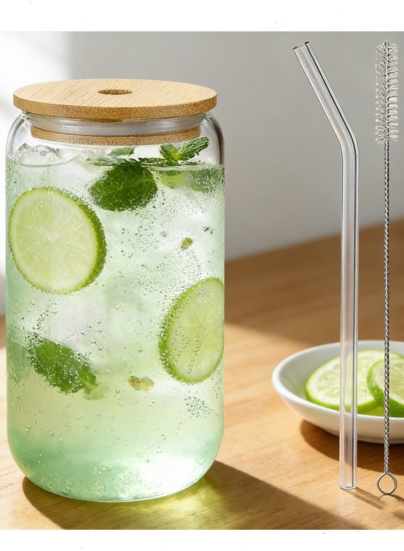 Yoawllty Glass Cups With lid and straw, Glass Water Cup, Bubble Cups for Iced Coffee, Juice, Beverage, Milk, Tea(Clear) - Image 1