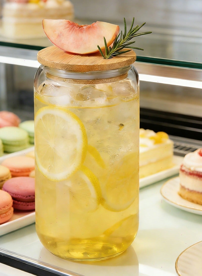 Yoawllty Glass Cups With lid and straw, Glass Water Cup, Bubble Cups for Iced Coffee, Juice, Beverage, Milk, Tea(Clear) - Image 2