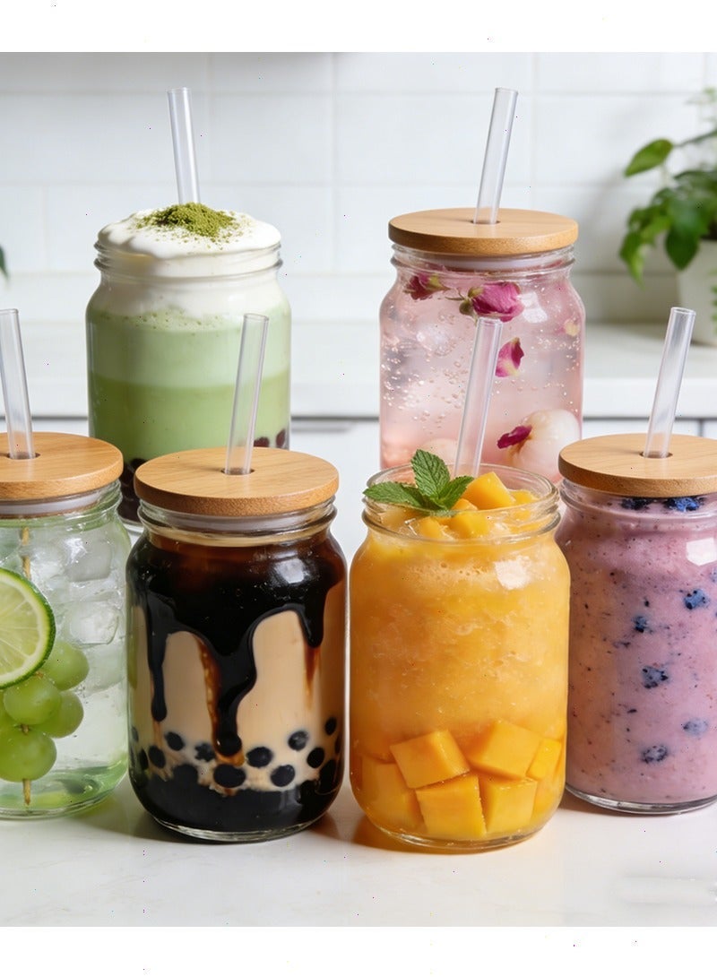 Yoawllty Glass Cups With lid and straw, Glass Water Cup, Bubble Cups for Iced Coffee, Juice, Beverage, Milk, Tea(Clear) - Image 3