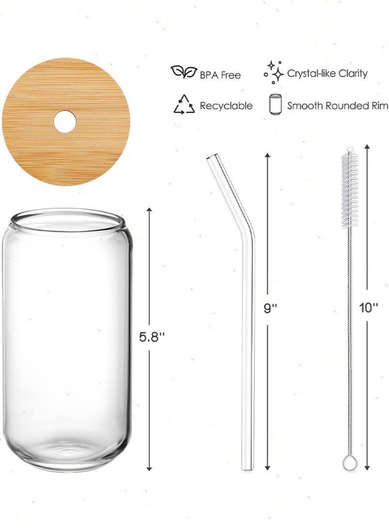 Yoawllty Glass Cups With lid and straw, Glass Water Cup, Bubble Cups for Iced Coffee, Juice, Beverage, Milk, Tea(Clear) - Image 4