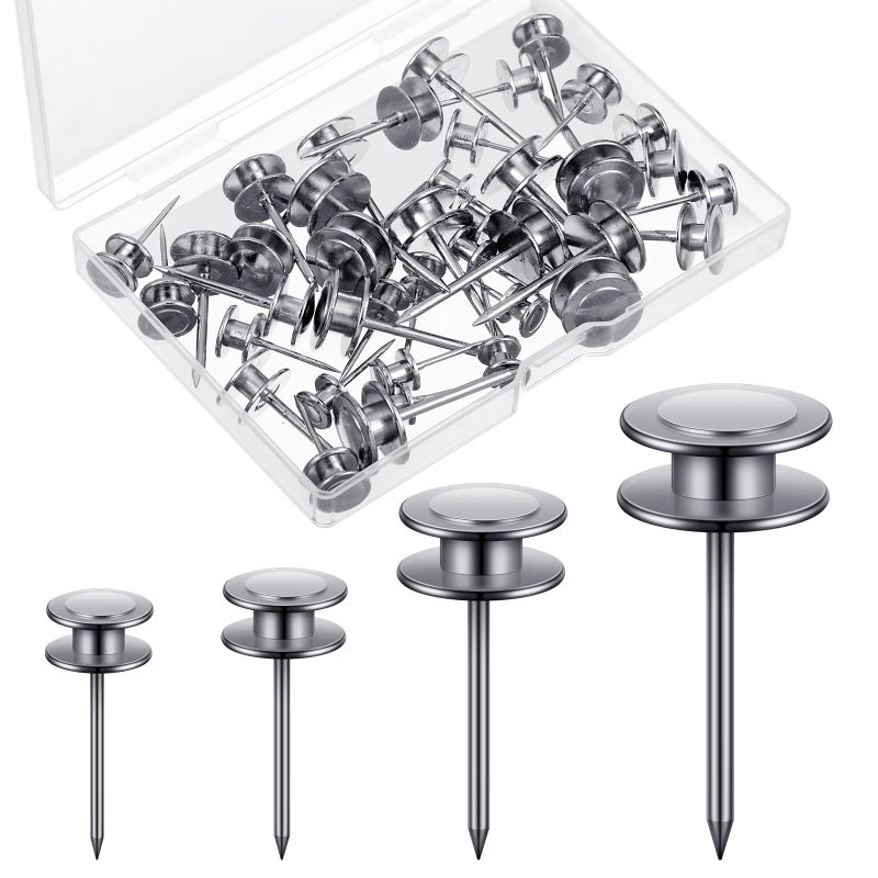 Ferraycle 40 Piece Double Headed Picture Hangers Nails 4 Size Thumb Tacks for Wall Hanging Renter Friendly Decor Heavy Duty Push Pins Wall Nails for Drywall Frame Art, 10/20/ 30/ 50lb(Silver) - Image 1